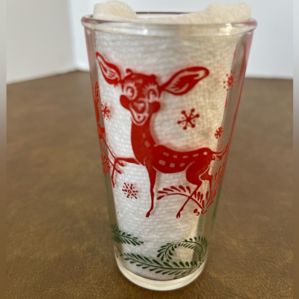 Vintage Hazel Atlas Mid-Century Reindeer Christmas 4in Glass Tumbler